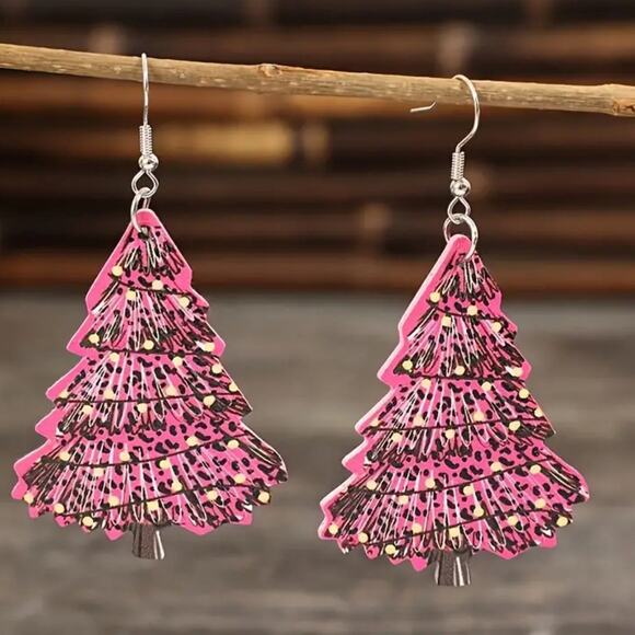 Leather Christmas Tree Earrings - Picture 1 of 1